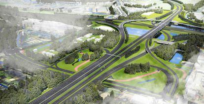 Maqueta de la futura autopista A16 en el entorno de Rotterdam (Holanda).