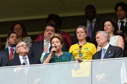 La presidenta Dilma Rousseff declara inaugurada la Copa Confederaciones.