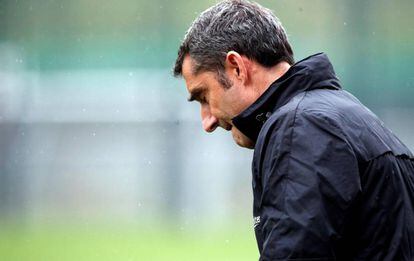 Ernesto Valverde, en el entrenamiento previo a la final de Copa.