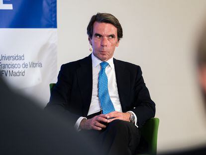 El expresidente del Gobierno y exlíder del PP, José María Aznar, en un acto este 20 de abril.