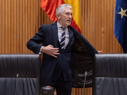 El ministro de Interior, Fernando Grande-Marlaska, a su llegada a la Comisión de Interior, en el Congreso de los Diputados, el martes pasado.