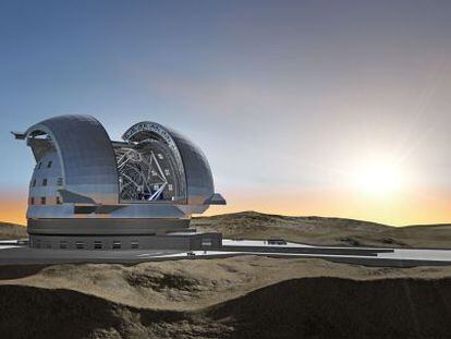 Ilustraci&oacute;n del futuro telescopio gigante europeo E-ELT, en el cerro Armazones (Chile).