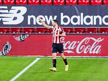 Óscar De Marcos celebra un gol con el Athletic el pasado lunes ante el Getafe en San Mamés.