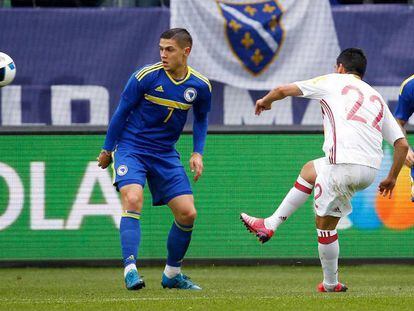 Nolito marca el segundo gol de España ante Bosnia.