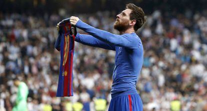 Messi celebra el tercer gol del Barcelona.