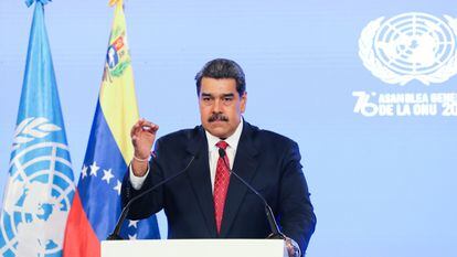 Nicolas Maduro mientras interviene virtualmente ante la Asamblea General de Naciones Unidas.