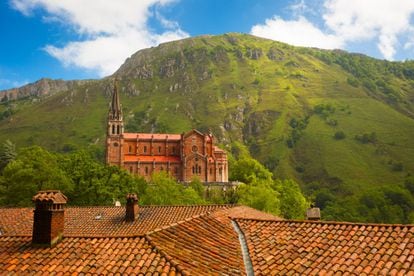 The sanctuary of Covadonga.  According to legend, in 718 King Pelayo and his men began the Reconquest against the Muslims here.