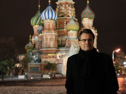 El presidente catal&aacute;n, Artur Mas, en la plaza roja de Mosc&uacute; durante un viaje a Rusia el pasado octubre para buscar inversores.