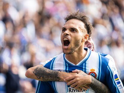 Martin Braithwaite RCD Espanyol celebrating a goal during La Liga match, football match played between RCD Espanyol and Elche CF at RCDE Stadium on October 23, 2022 in Barcelona, Spain.
AFP7 
23/10/2022 ONLY FOR USE IN SPAIN