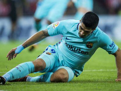 Luis Suárez, en el partido Athletic-Barça.