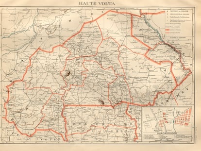 Mapa de Alto Volta y su capital, Uagadugú, fotografiado en 1931.