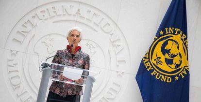 Christine Lagarde en un evento con la prensa