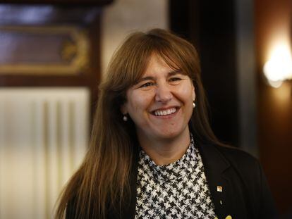 La presidenta del Parlament, Laura Borràs, el martes en su despacho de audiencias.