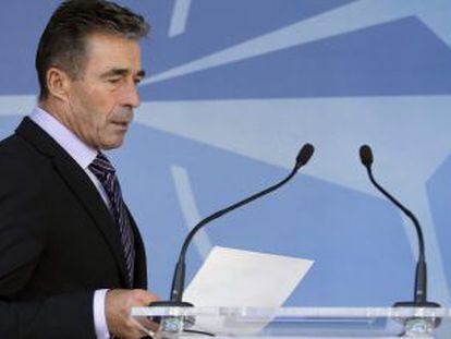 El secretario general de la OTAN, Anders Fogh Rasmussen, en su comparecencia ante los medios.