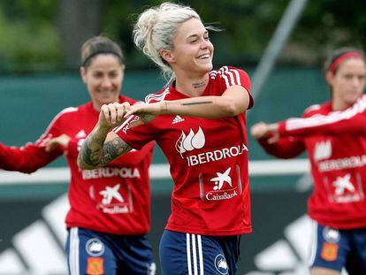 Mapi León, en el entrenamiento de ayer. 