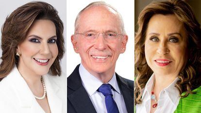 Tres de los aspirantes a la presidencia de Guatemala: Zury Ríos, Edmond Mulet y Sandra Torres.
