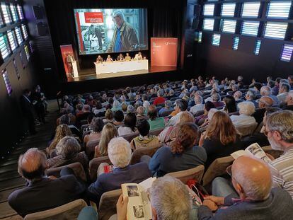 Presentanción del libro 'Antonio Franco. Un gegant del periodisme', en el Col·legi de Periodistes de Catalunya.