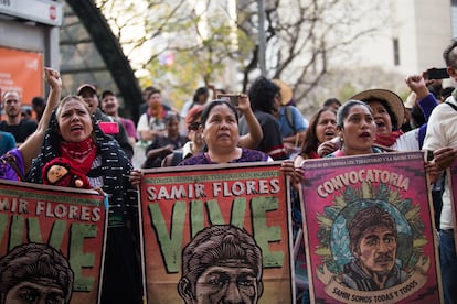 Protesta por el asesinato del activista Samir Flores, un año después.