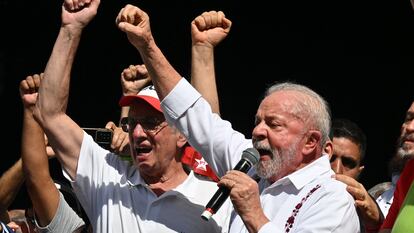 El presidente Lula, en los actos del Primero de Mayo en Sao Paulo, este lunes.