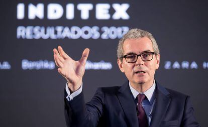 El presidente de Inditex, Pablo Isla, durante la presentación de resultado de la compañía, en Arteixo (A Coruña).