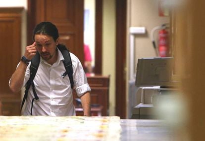 El líder de Podemos, Pablo Iglesias, en el Congreso de los Diputados.