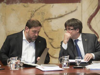 Puigdemont y Junqueras, este martes en Barcelona.