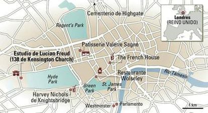 Mapa del Londres que frecuentaba el pintor Lucian Freud