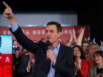 El presidente del Gobierno y candidato del PSOE a las elecciones generales del 28 de abril, Pedro S&aacute;nchez, durante un acto en Andaluc&iacute;a. 