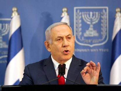 El primer ministro de Israel, Benjamín Netanyahu, este domingo en Tel Aviv. 
