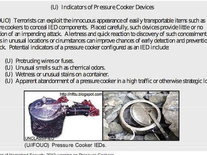 El Departamento de Seguridad Interior informaba en 2010 sobre el uso de ollas exprés en ataques terroristas.