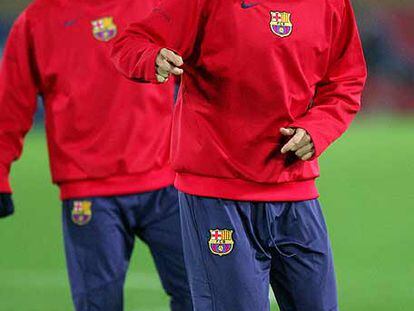 Giuly y Deco, durante el entrenamiento de ayer.