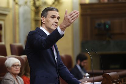 El candidato socialista, Pedro Sánchez, durante su discurso de investidura. 