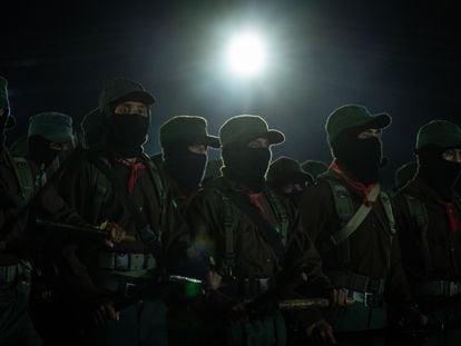 El Ejército Zapatista de Liberación Nacional, en el VIII Caracol Dolores Hidalgo, en Chiapas, el 31 de diciembre de 2023.