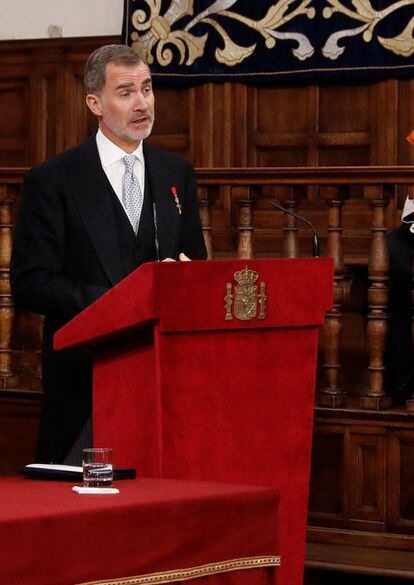 El Rey, durante su discurso en la entrega del Premio Cervantes.