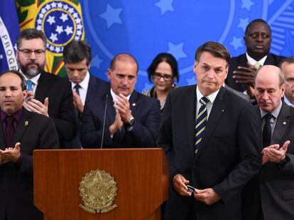 El presidente Jair Bolsonaro, durante una conferencia este viernes tras la dimisión de Moro.
