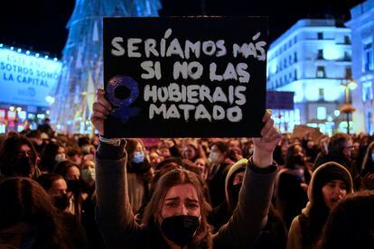 Manifestación contra la violencia machista este jueves en Madrid.
