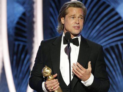 Brad Pitt, ganador del Globo de Oro a mejor actor de reparto, este domingo en Los Ángeles.