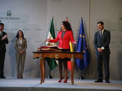 Rocío Ruiz, durante su toma de posesión como consejera de Igualdad, Políticas Sociales y Conciliación de la Junta de Andalucía.