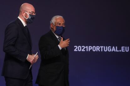 Charles Michel y António Costa este martes en Lisboa.