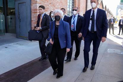 La secretaria del Tesoro de Estados Unidos, Janet Yellen, a su llegada a Venecia para la reunión del G-20 este viernes.