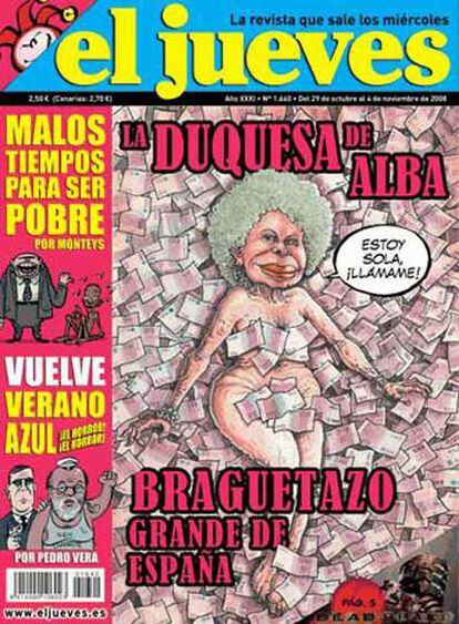 Portada 1.640 de 'El jueves', para la que la duquesa de Alba ha solicitado el secuestro.