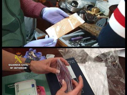 Combo de fotografías facilitadas por la Guardia Civil que ha desarticulado una organización dedicada al blanqueo de dinero procedente del narcotráfico.