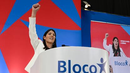 Mariana Mortágua, durante la convención nacional del Bloco de Esquerda que la eligió coordinadora nacional el pasado domingo 28 de mayo en Lisboa.