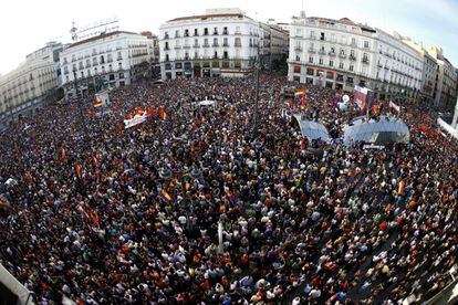 La protesta, seg&uacute;n fuentes policiales, ha reunido a 20.000 personas en la Puerta del Sol de Madrid.