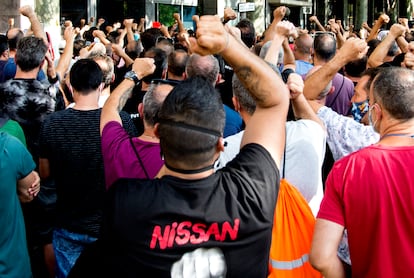 Concentración de trabajadores de Nissan en Barcelona el 14 de julio.