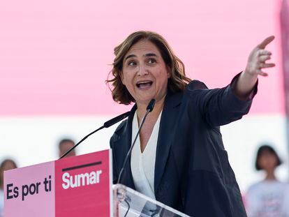 La exalcaldesa de Barcelona Ada Colau participa en el cierre de campaña electoral del partido Sumar. EFE/ Rodrigo Jiménez