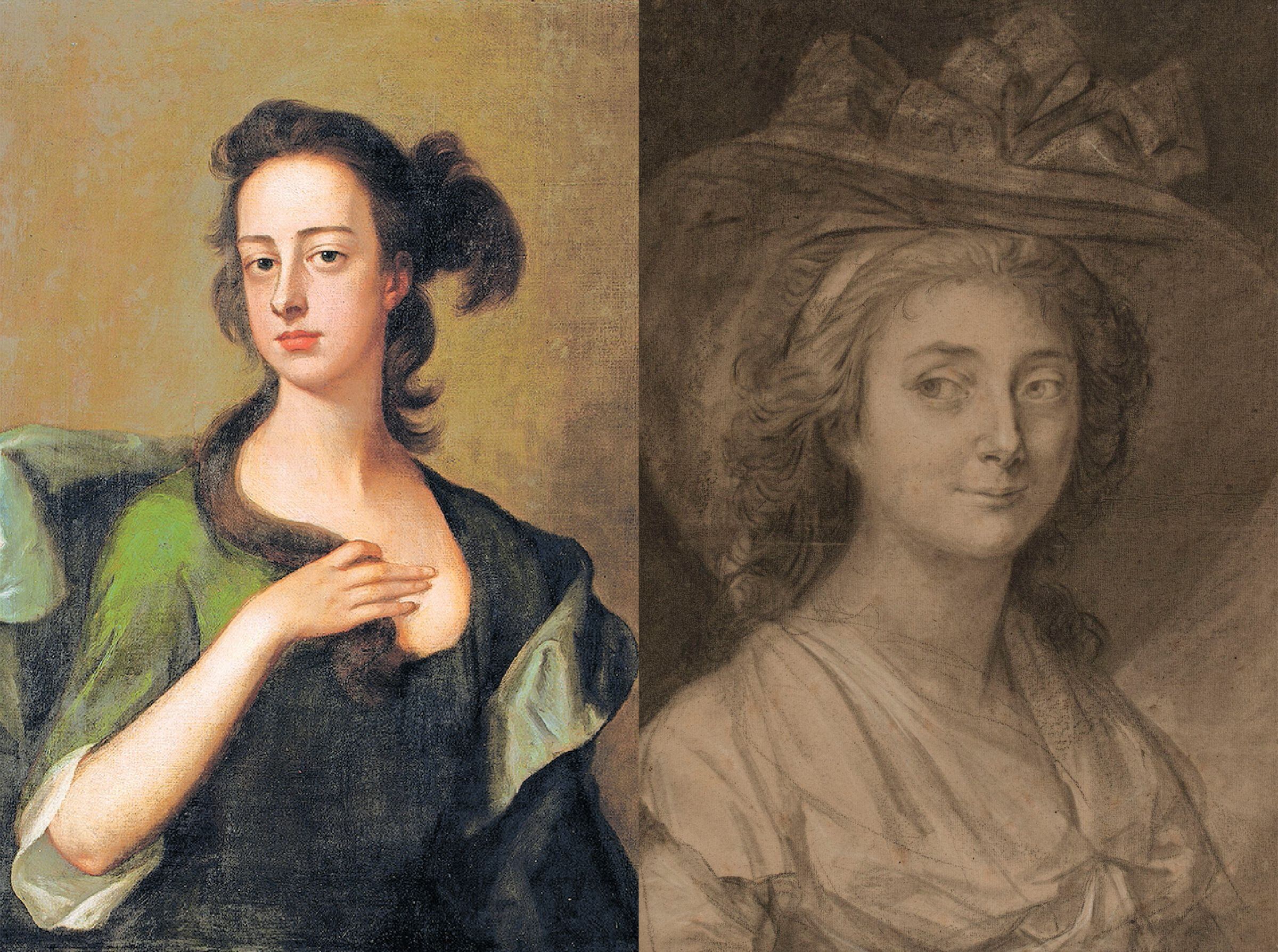 A la izquieda, Margaret Cavendish (Inglaterra, 1623-1673). Escribió 'Observations upon Experimental Philosophy'. A la derecha, Sophie de Grouchy (Francia, 1764-1822). Defendió que la igualdad natural debía reflejarse en la política. 