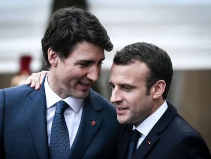 El primer ministro canadiense, Justin Trudeau, y el presidente francés Emmanuel Macron