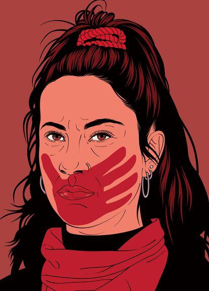 Obra de María María Acha-Kutscher: 'indignadas paren la violencia contra las mujeres de chile', que puede verse en la galería ADN.