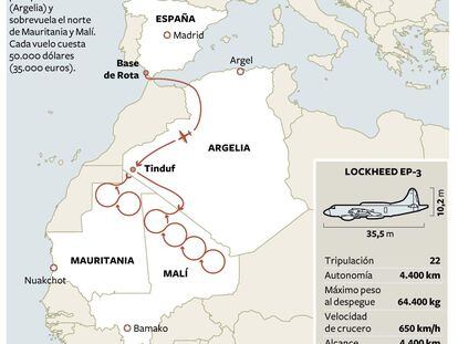 Ruta del avión espía que salió de Rota hacia Mauritania y Malí